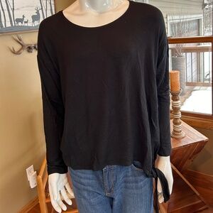 A New Day Black Long Sleeve T-Shirt w/Tie at Waist Light & Airy XXL